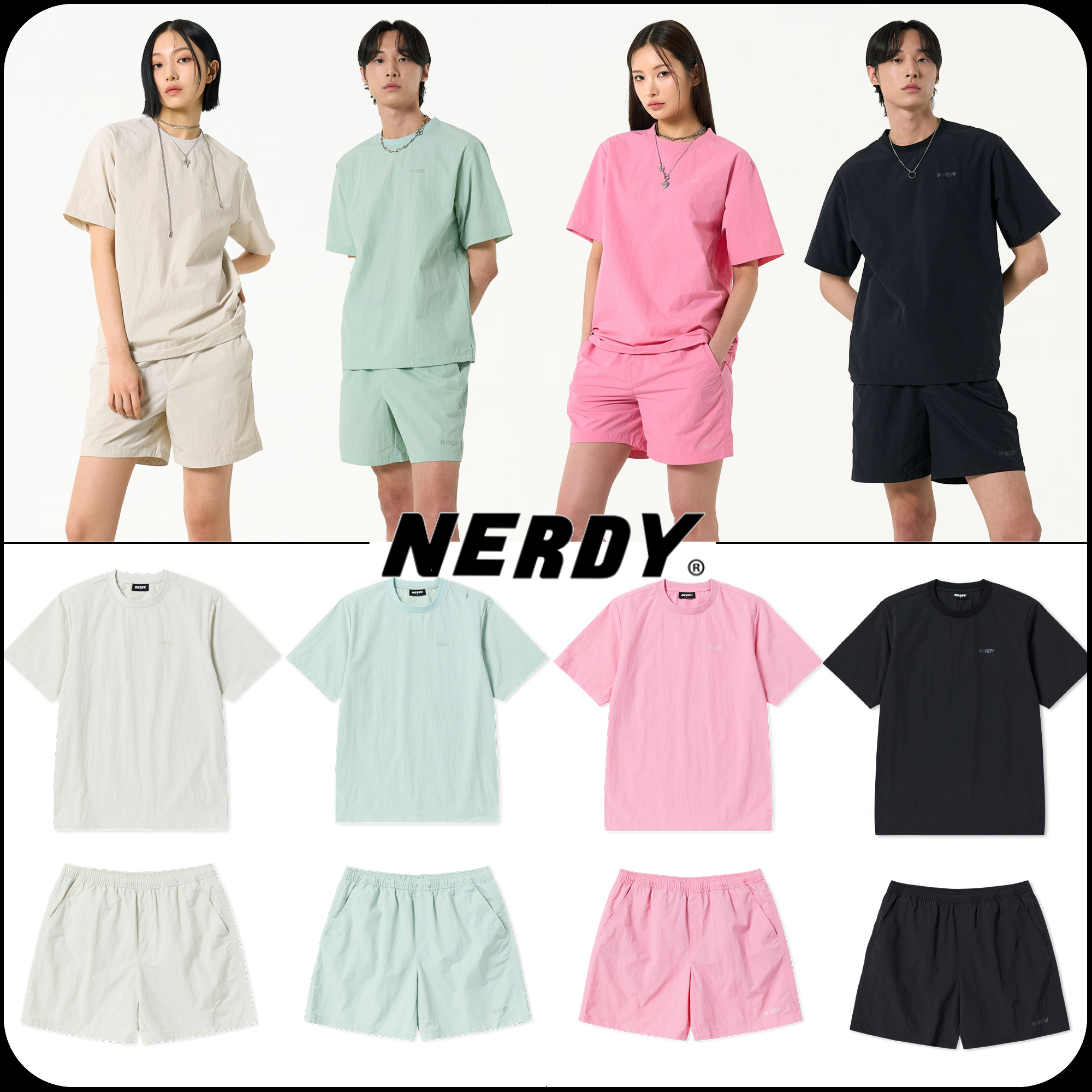 [ NERDY ]★韓国人気★WOVEN BASIC SHORT SLEEVE HALF PANTS SET