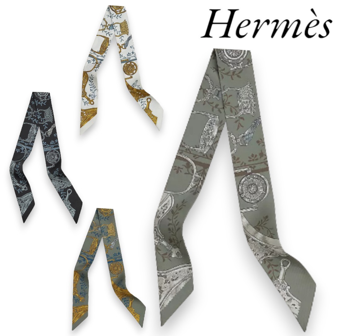 クールで素敵【HERMES】シルク100%  Etriers Remix  ツイリー