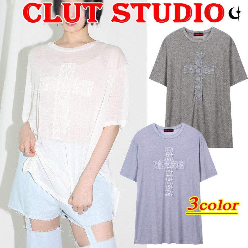 ●CLUT STUDIO● Lace Cross Half T-shirt (3色)