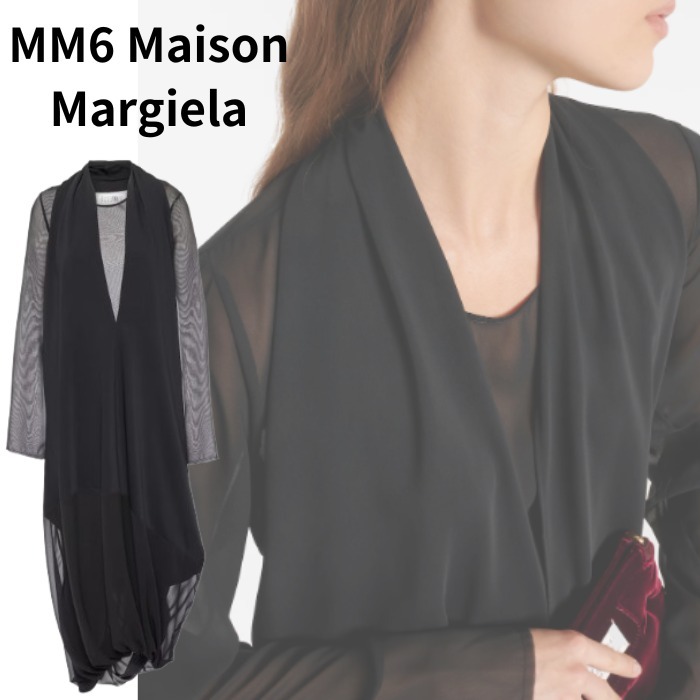 【MM6 Maison Margiera】ドレープ ミディドレス ブラック