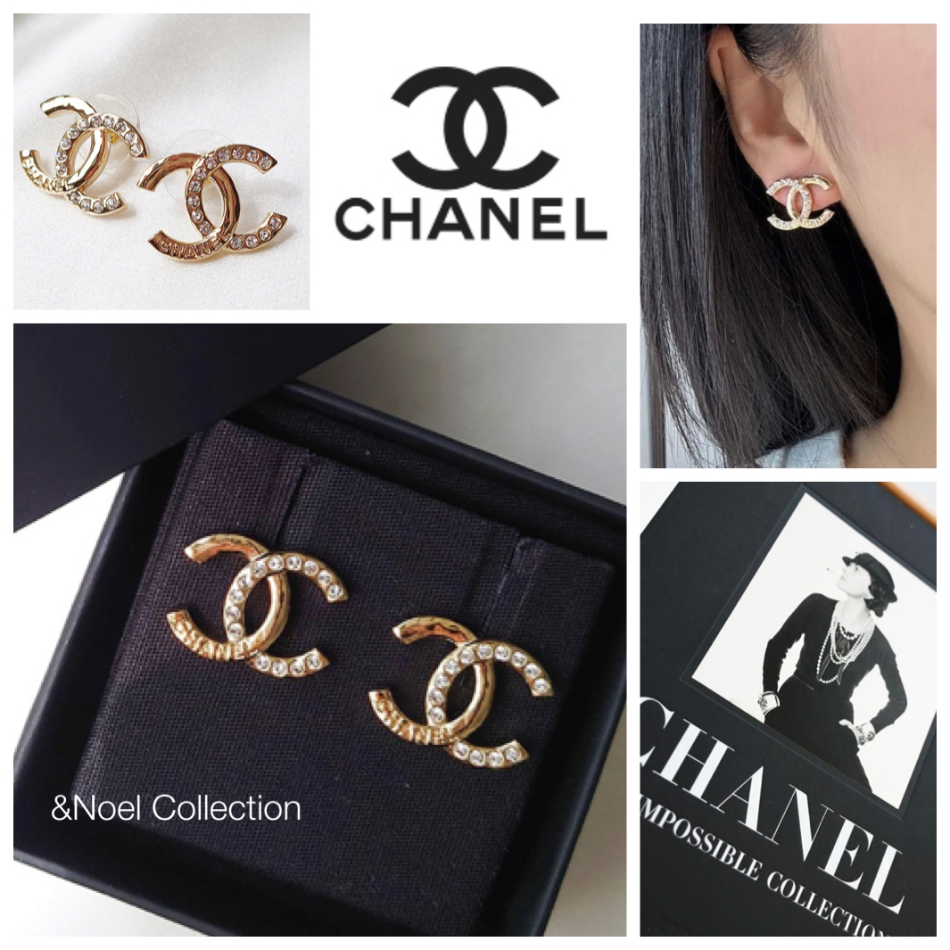 【シンプルCCロゴ】CHANEL*ゴールド×ストーン*ピアス