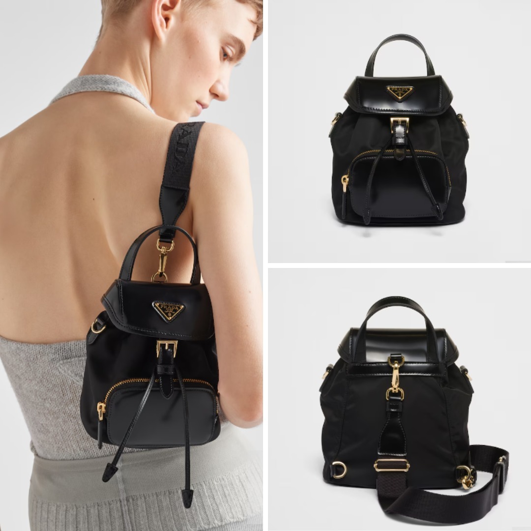 《送料無料》 PRADA Small ReNylon & brushed leather backpack