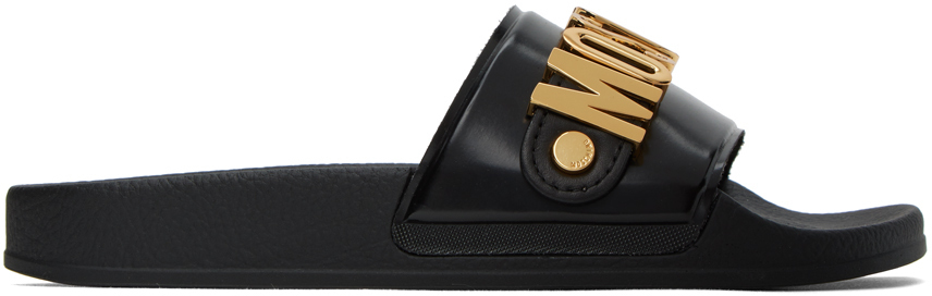 【関税込み】Moschino ブラック レタリングロゴ プールスライド