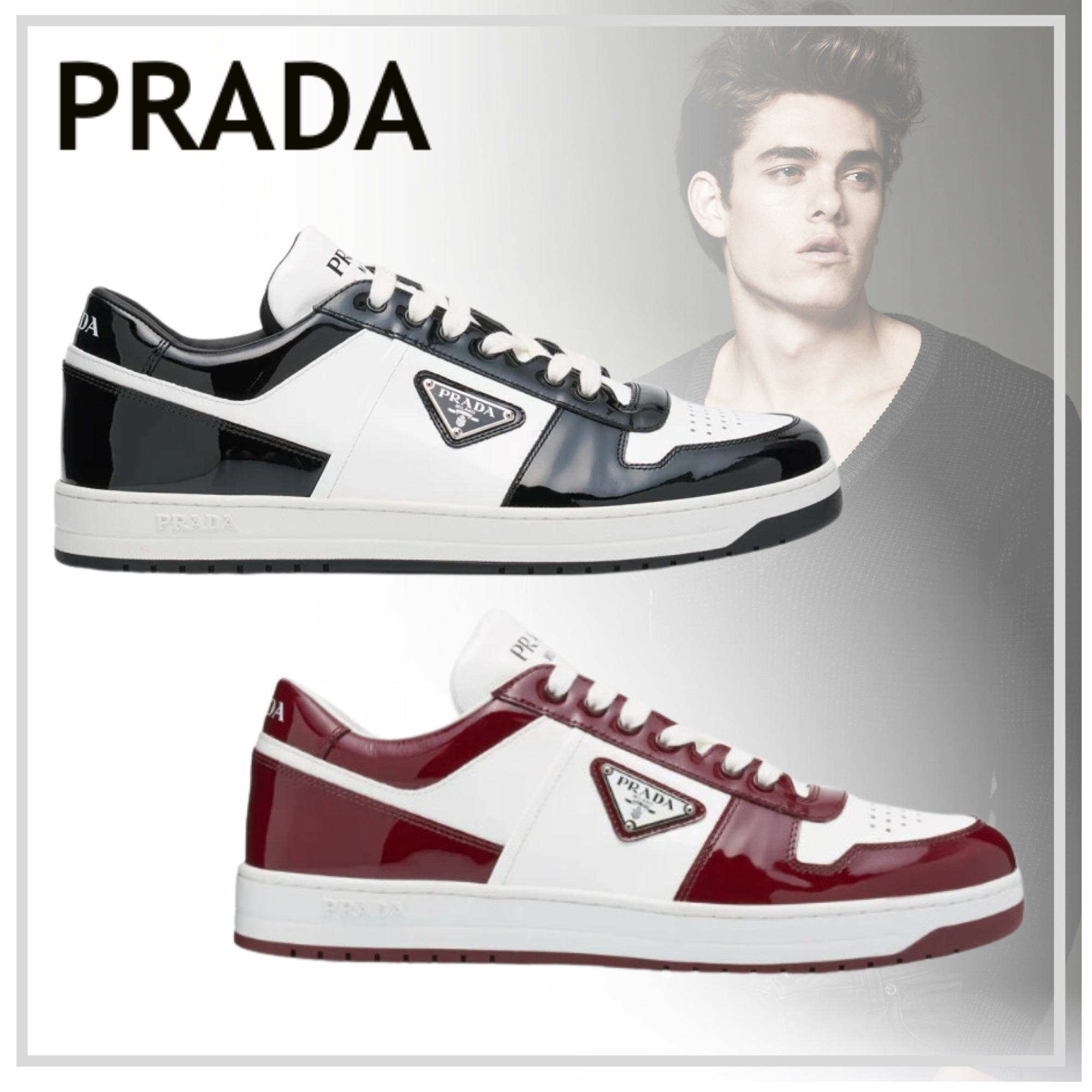 洗練された【Prada】Downtown ロートップ スニーカー レザー24SS