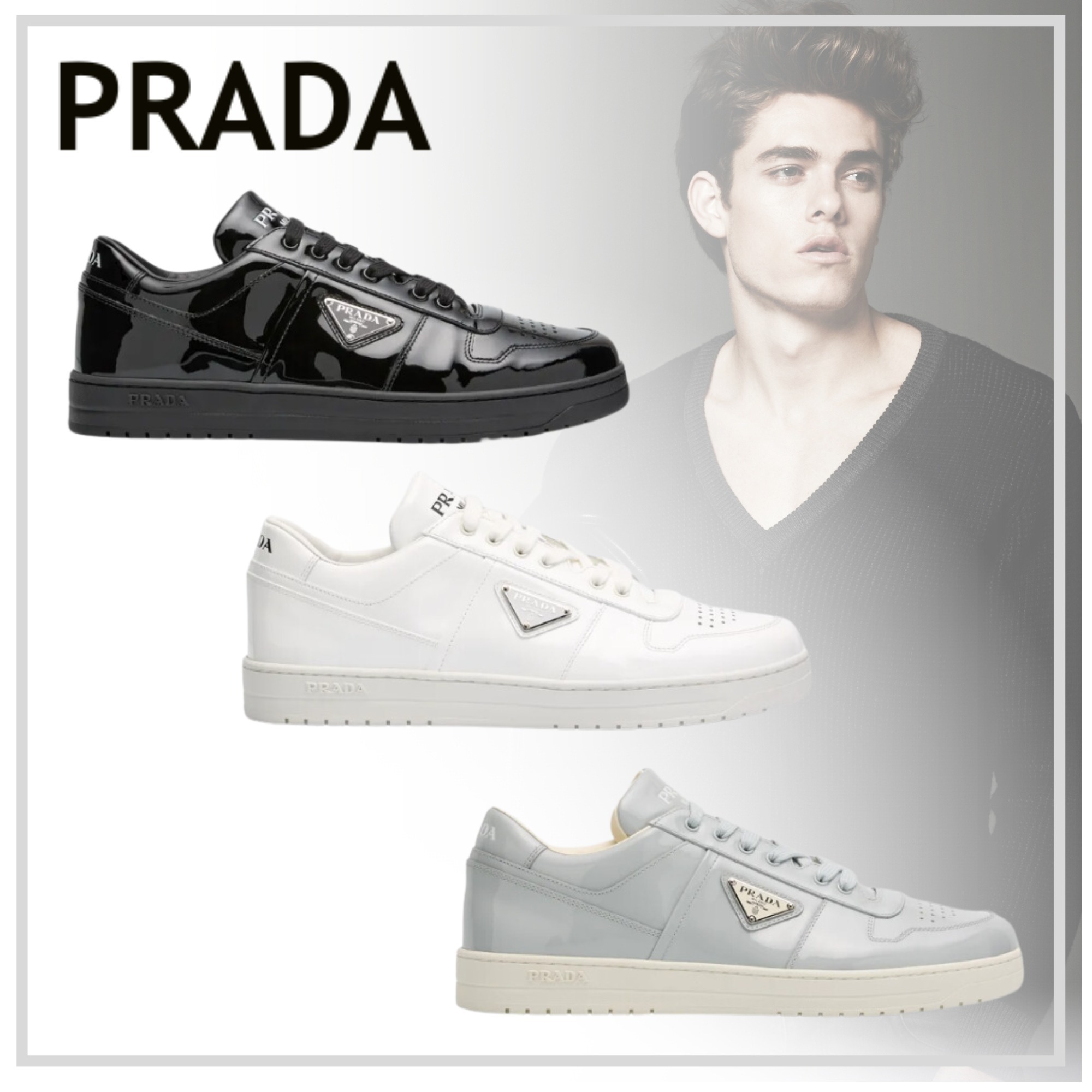洗練された【Prada】Downtown ロートップ スニーカー レザー24SS