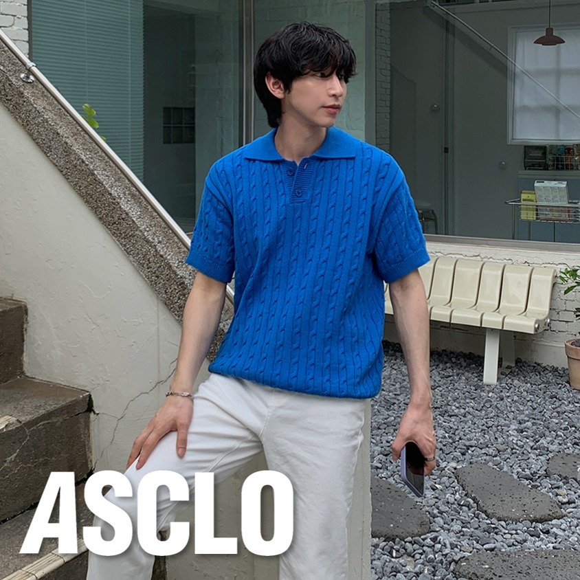 ニット・セーター ASCLO Mini Cable Collar Short Sleeve Knit (4color)
