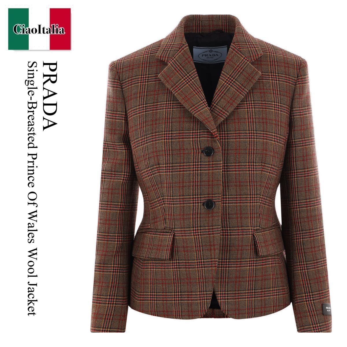 ジャケット Prada Single-Breasted Prince Of Wales Wool Jacket
