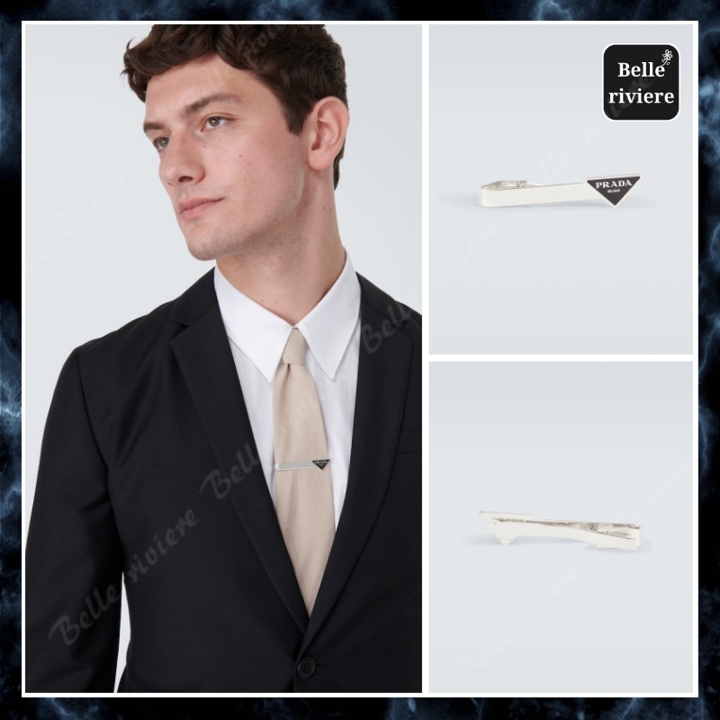 24PF new/PRADA ロゴシルバータイクリップ Tie Clip Silver