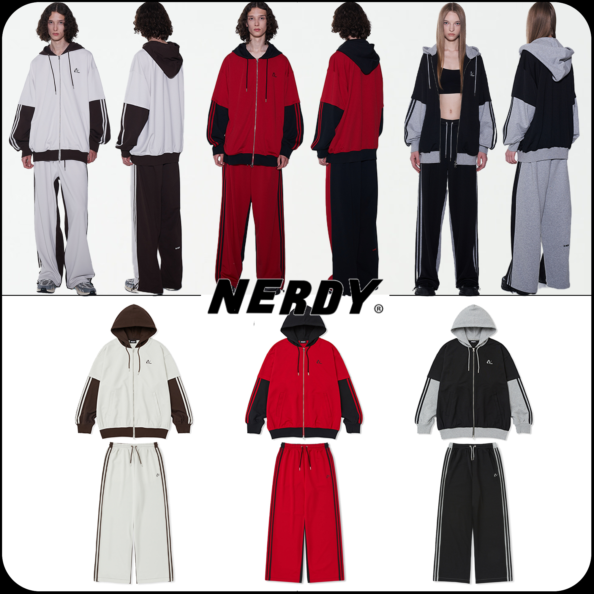 [ NERDY ]★韓国人気★LAYERED HOODIE TRACK SET