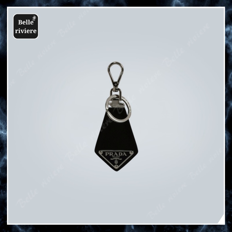 24PF new/PRADA ロゴ入りレザーキーホルダー Key Ring Black