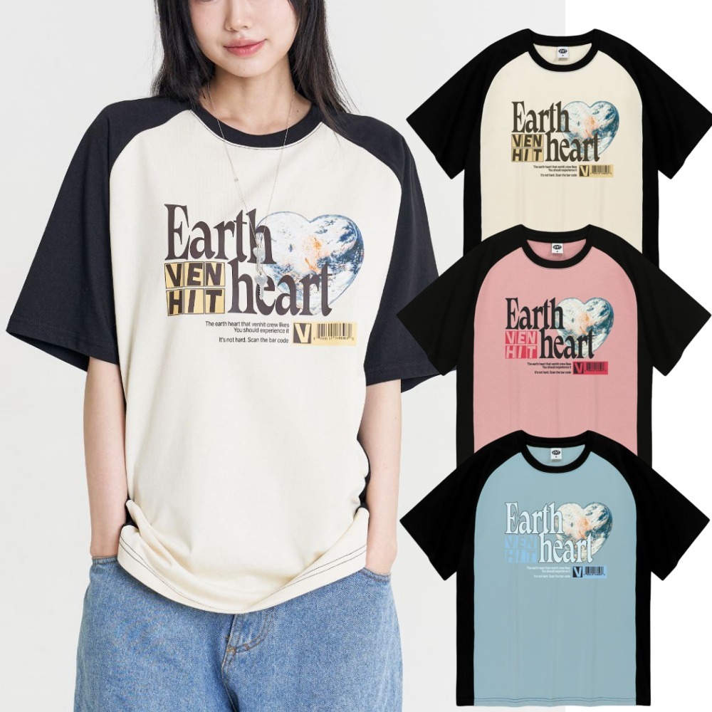 VENHIT★韓国★男女兼用★Earthheartラグラン半袖Tシャツ 3色