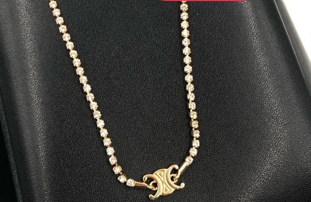【CELINE】Triomphe solitaire Sparkle necklace ネックレス トリオンフ ラインストーン ネックレス / ゴールドフィニッシュ