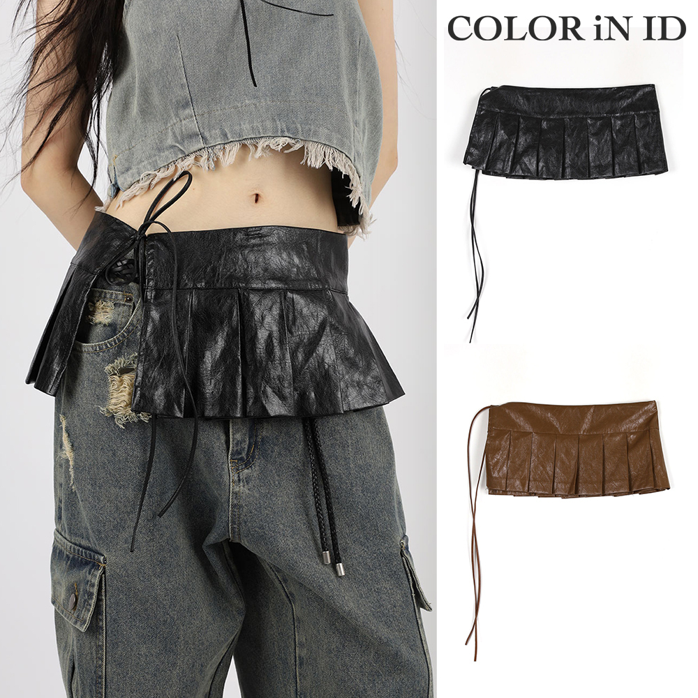 【COLOR iN ID】Leather pleated layered belt
