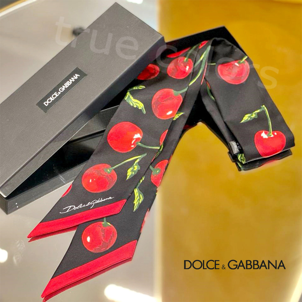 DOLCE&GABBANA チェリープリント シルクツイル ヘッドスカーフ