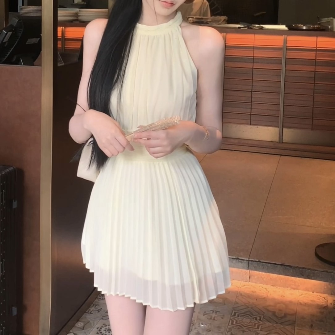 パーティードレス ワンピース ノースリーブ プリーツ ミニ丈 3