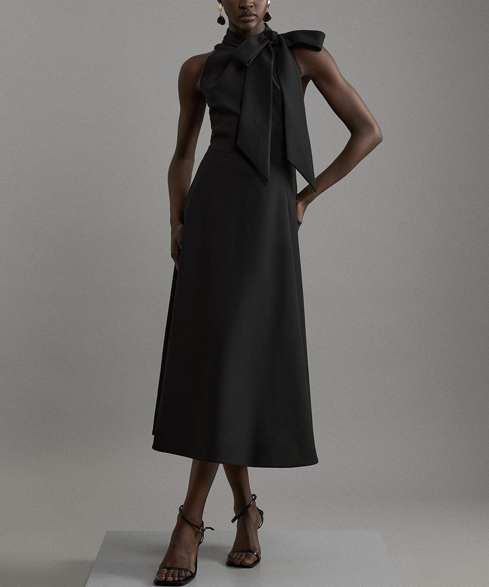 関送込*Karen Millen*タイネック フルスカート ミディドレス