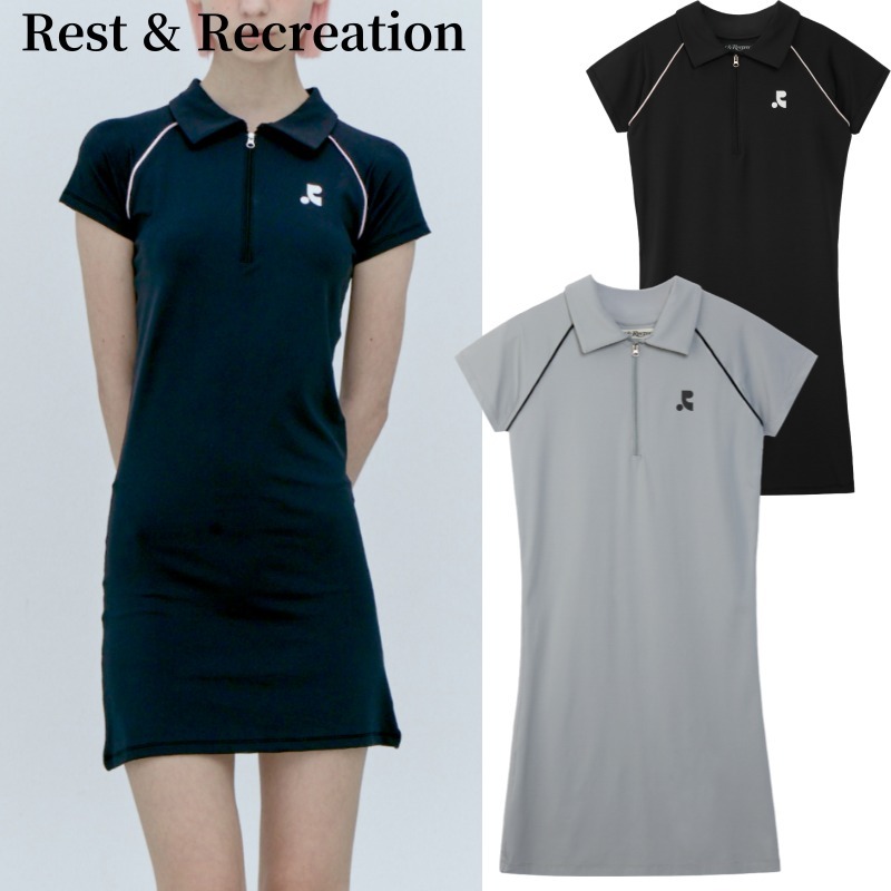 【Rest & Recreation】 ★ COLLAR ZIP UP DRESS ★ Black & Grey