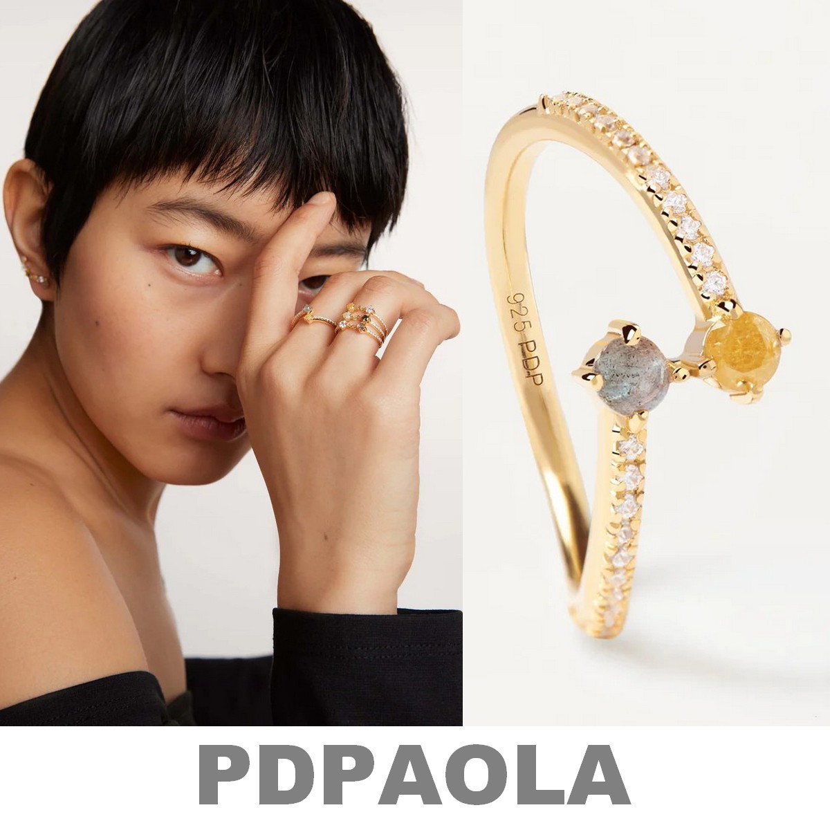 【SALE】海外限定◆PDPAOLA クォーツ&ラインストーン付リング◆