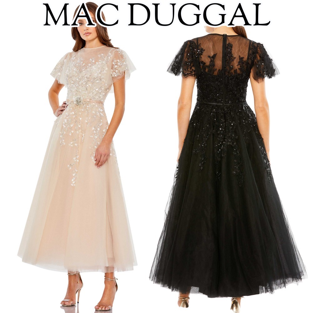 【Mac Duggal】2色☆装飾 フラッター ボウウエスト ロングドレス