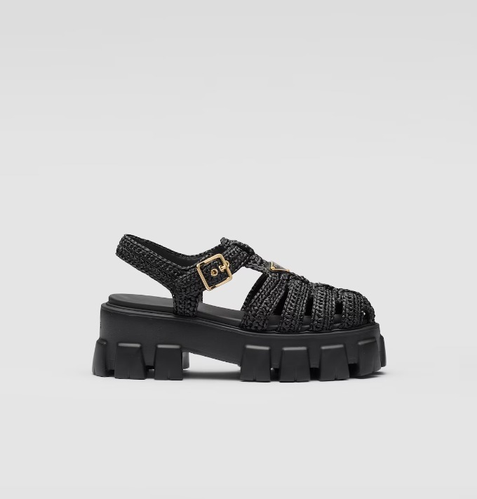 《送料無料》 PRADA Monolith crochet cage sandals