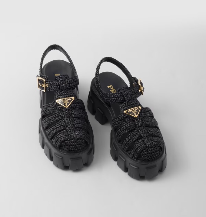 《送料無料》 PRADA Monolith crochet cage sandals
