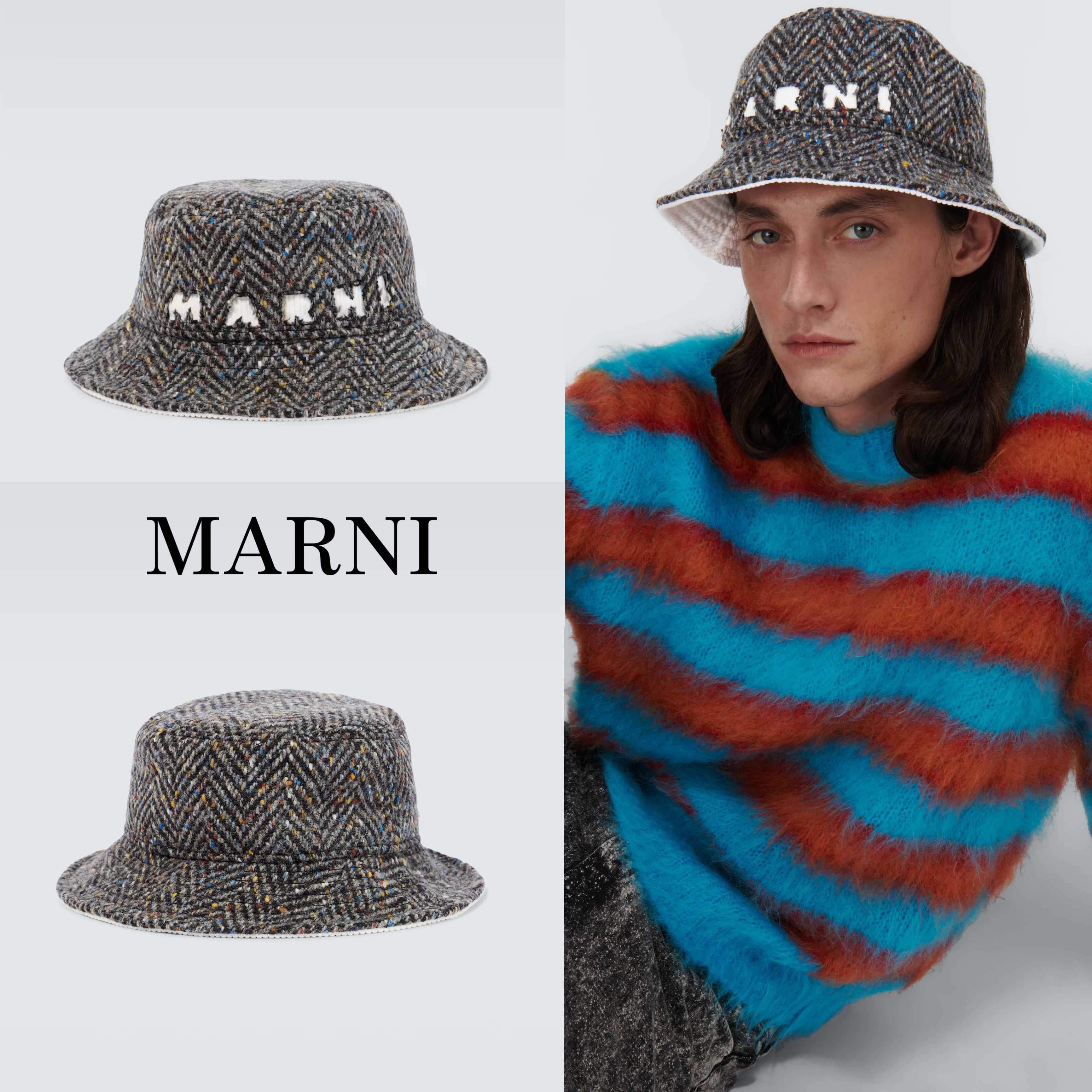新作*MARNI*ロゴ入りメンズ ウールハット 帽子
