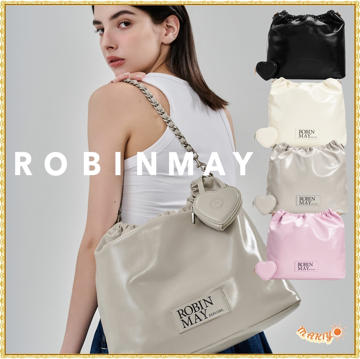 送料込★ROBINMAY★Queenie 肩背包(L)★ハートポーチ付きバッグ