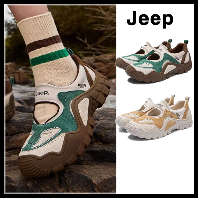 レザーJEEP厚底スニーカーレディースロゴ通気性スリッポン