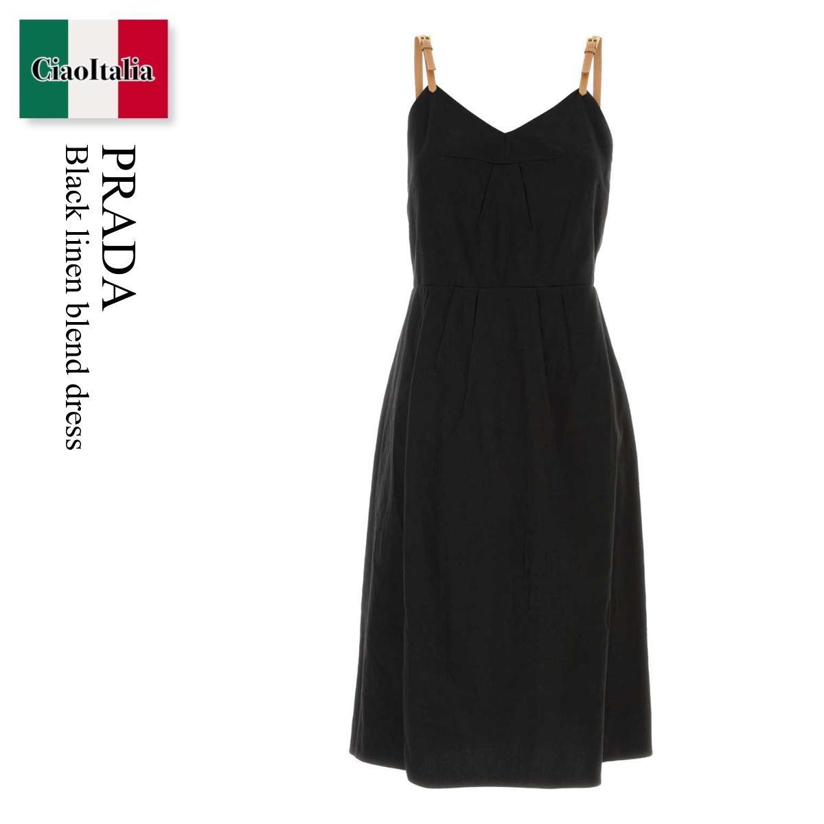 ワンピース Prada Black Linen Blend Dress