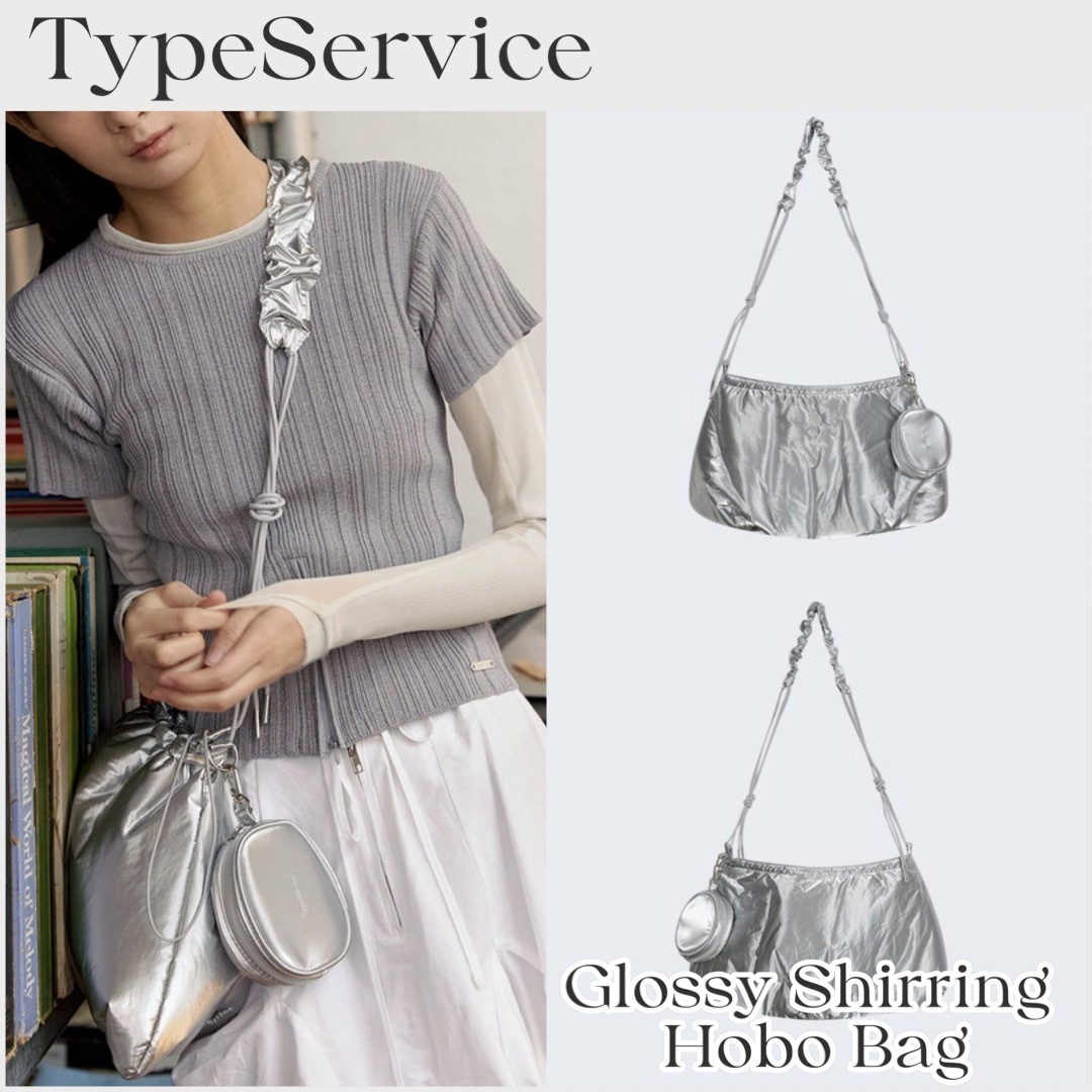 【韓国typeservice タイプサービス】Glossy Shirring Hobo Bag