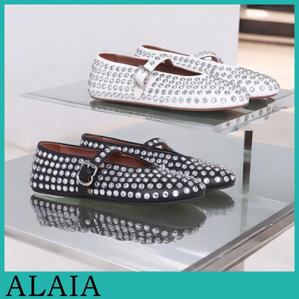 ★ALAIA直営店★ラインストーン付き ラムスキン バレエシューズ