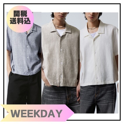 ★WEEKDAY★Loose Short Sleeve ゆったり リネン 混シャツ 3色
