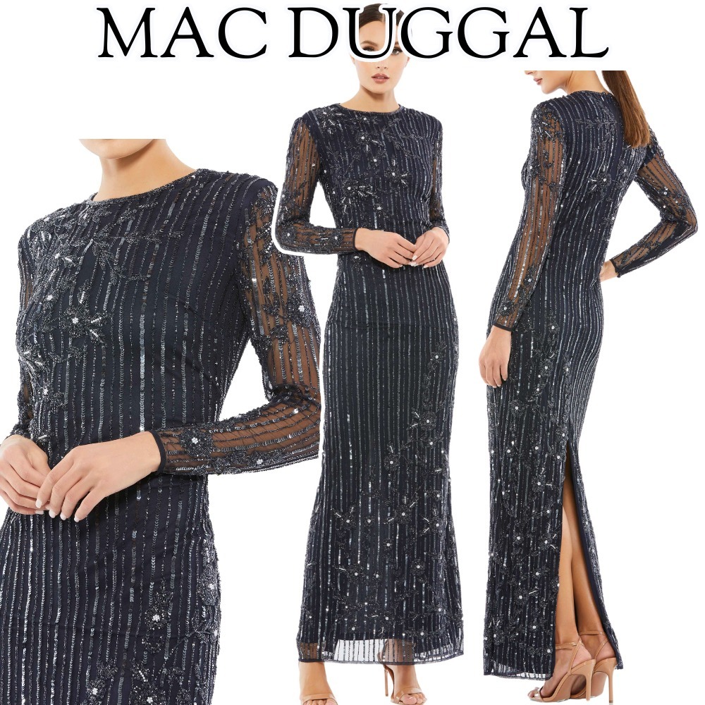 【Mac Duggal】Midnight☆装飾 イリュージョン ロングドレス