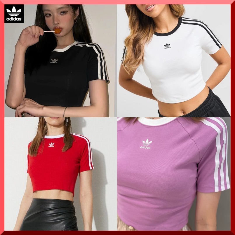 可愛い【Adidas】3 Stripes Baby クロップド半袖シャツ 関/送込