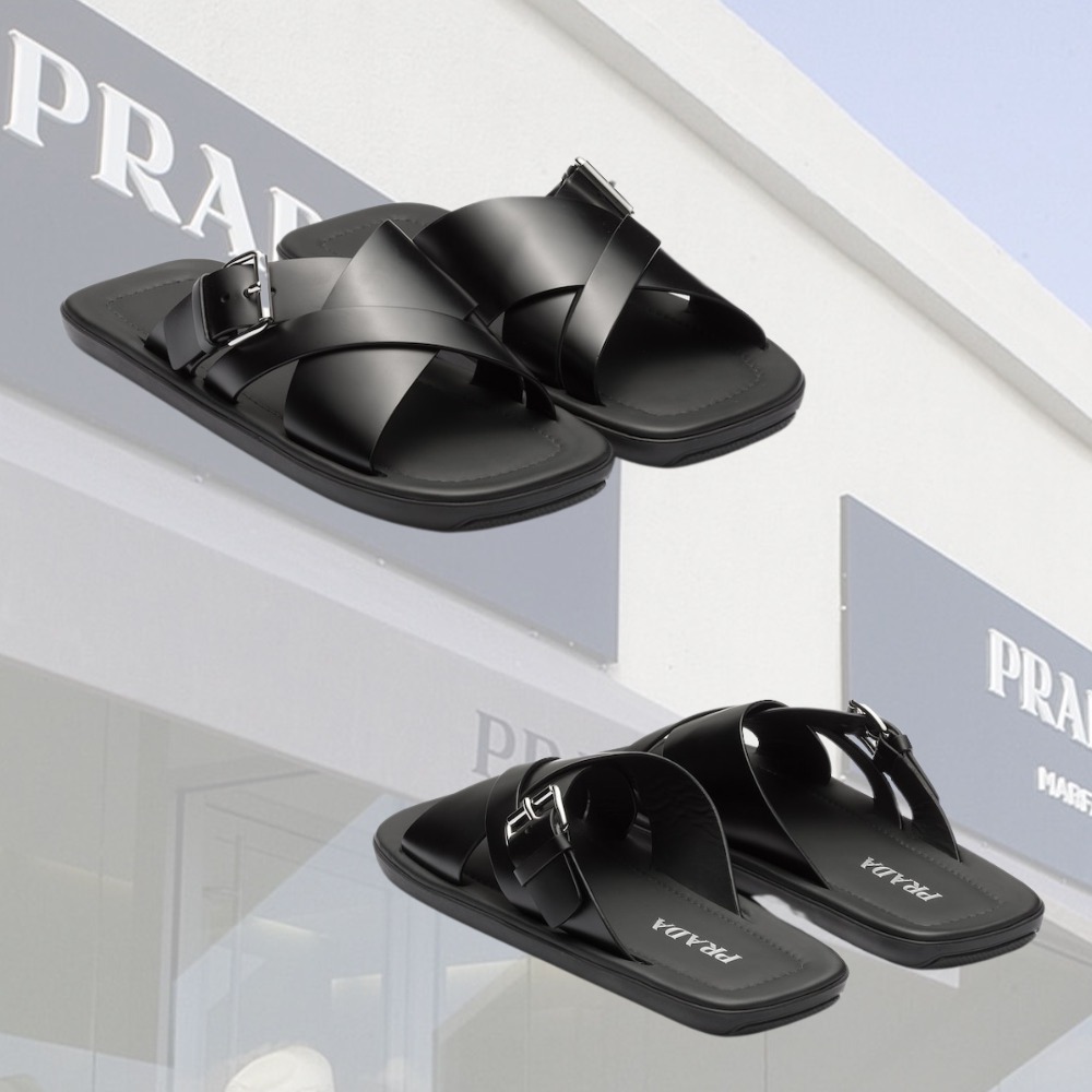 【PRADA】ブラッシュドレザースライド