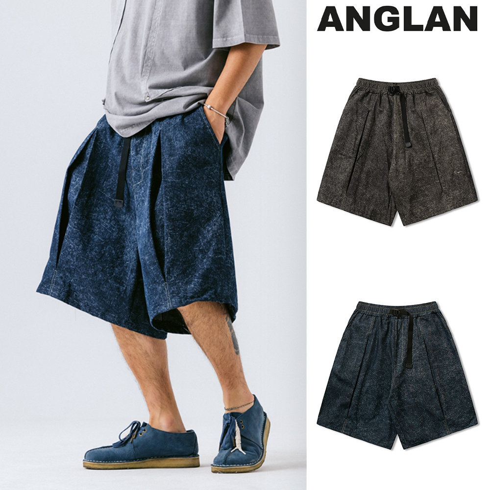 【ANGLAN】Scratch Belt Denim Half Pants