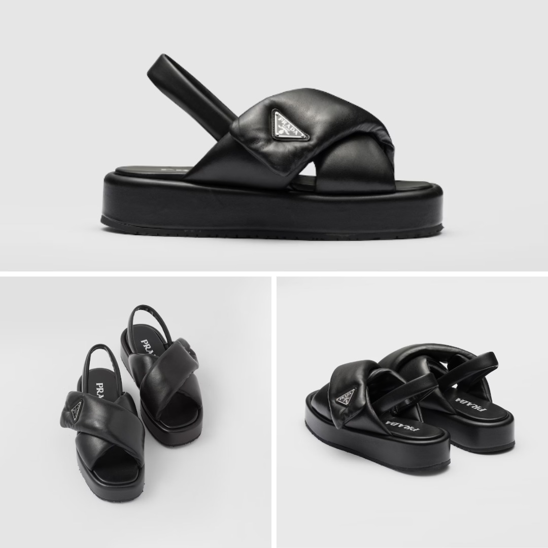 《送料無料》 PRADA Soft padded nappa leather wedge sandals