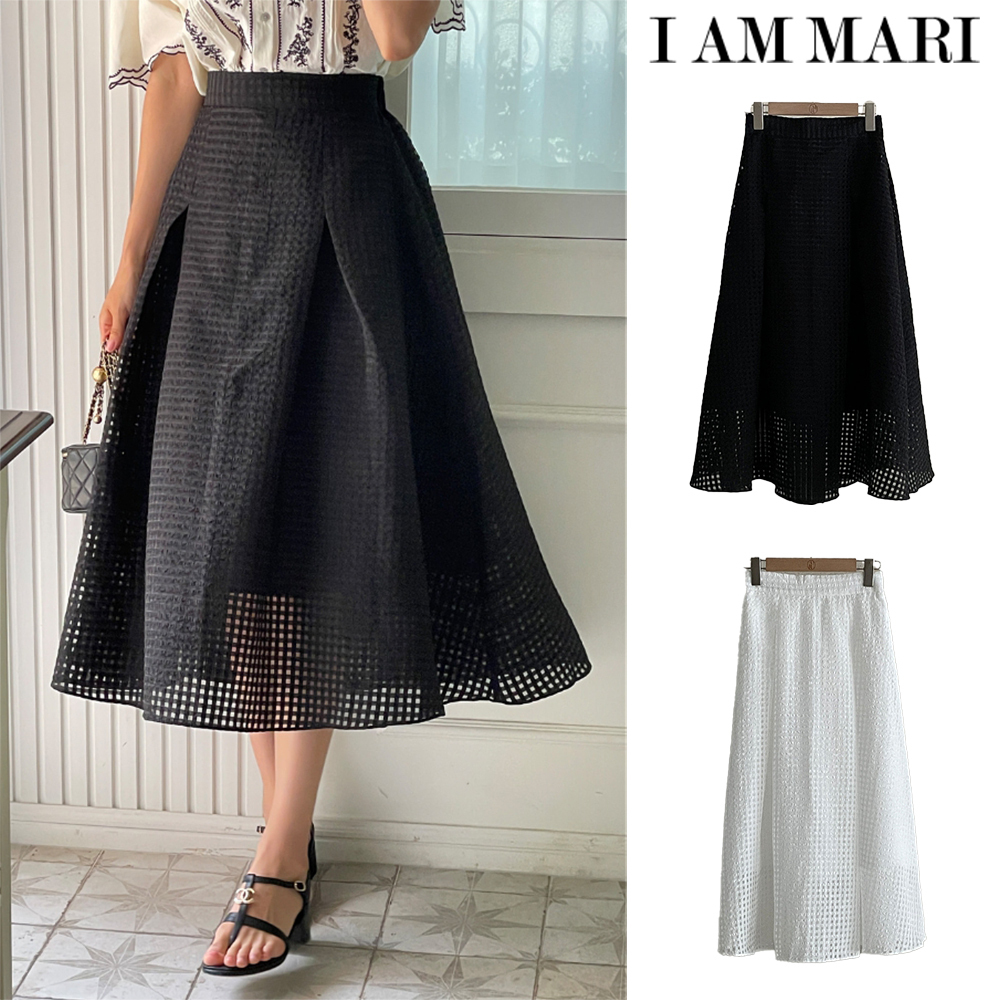 【I AM MARI】Even Checkered Nobang Banding Flared Skirt