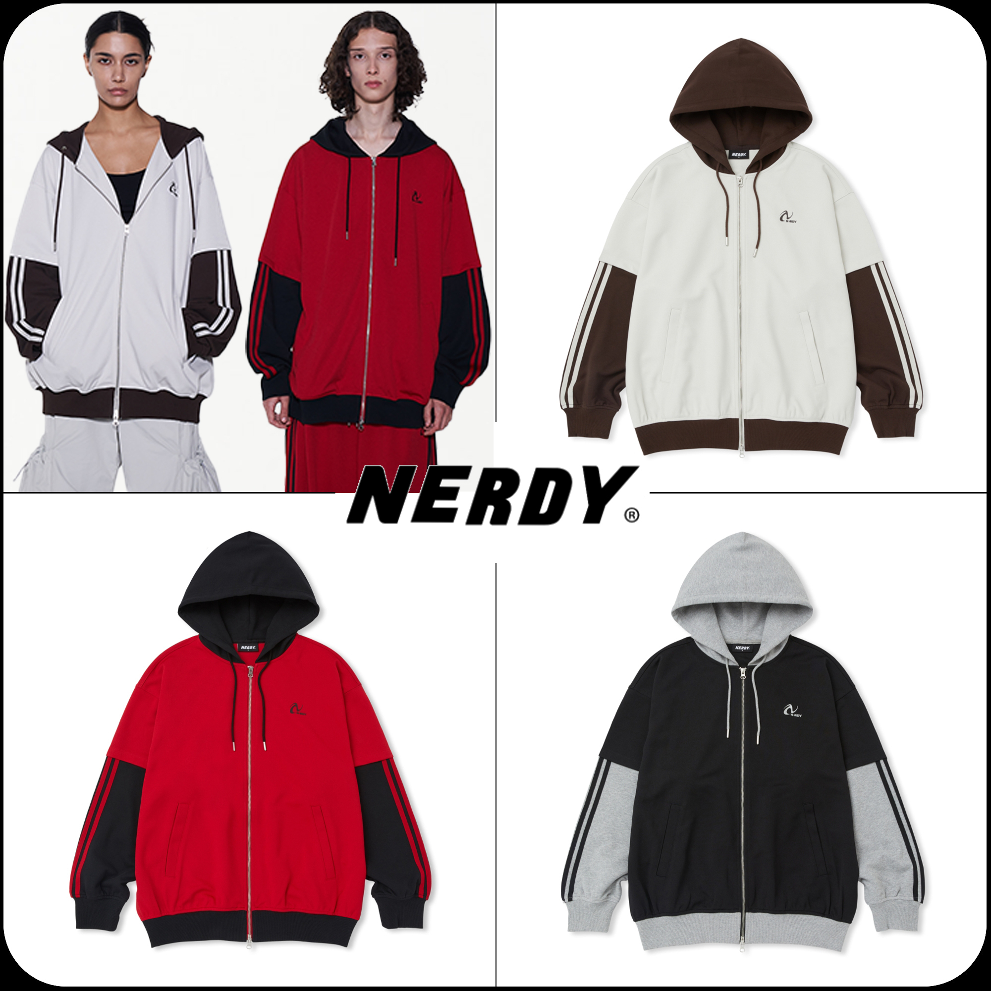 [ NERDY ]★韓国人気★LAYERED HOODIE TRACK TOP