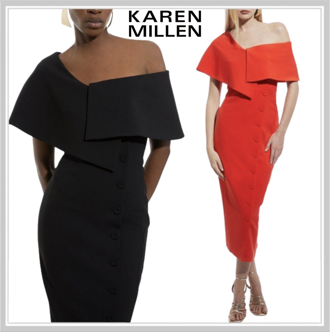 【Karen Millen】アシメショルダービックカラーペンシルワンピ★