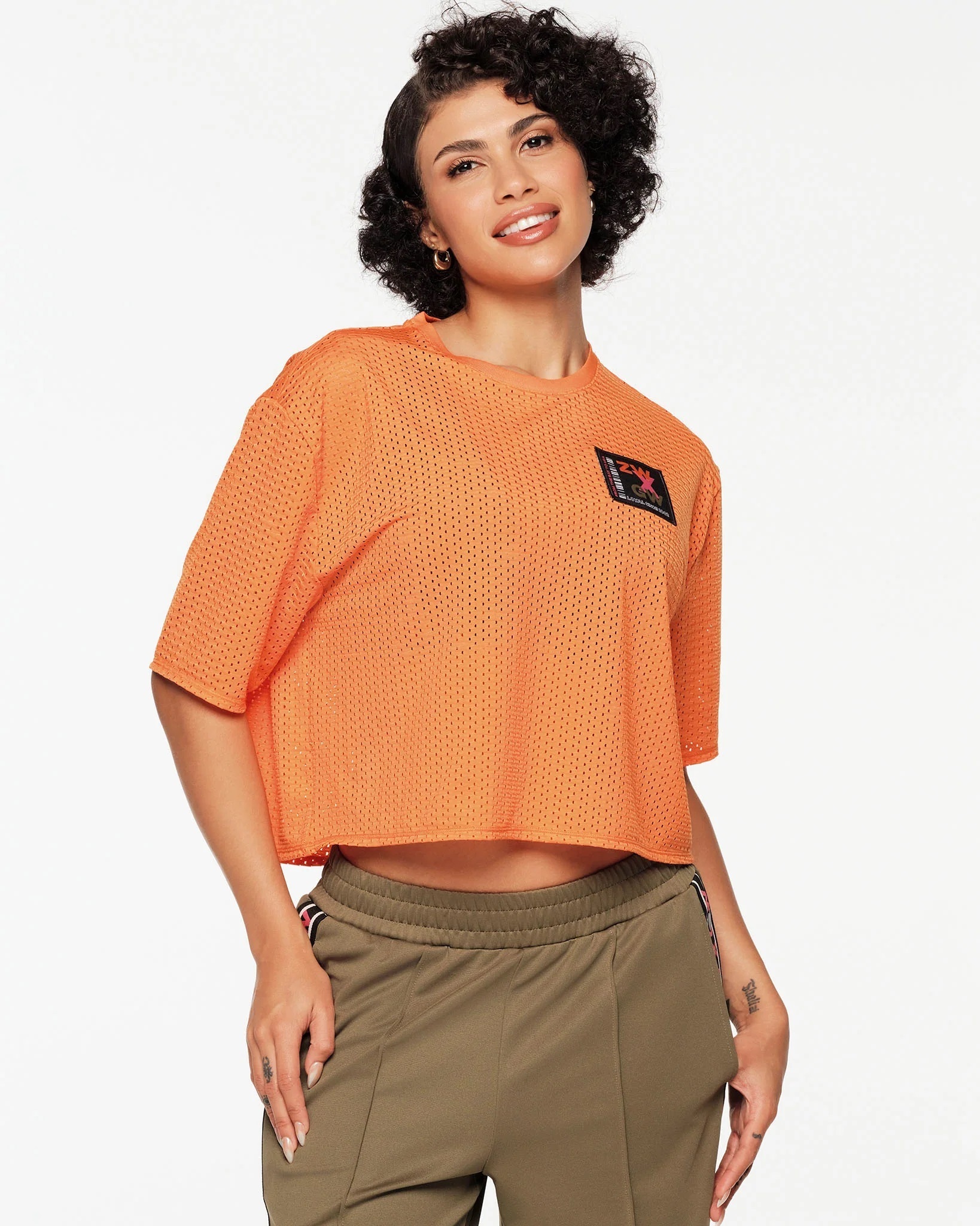 新作♪ズンバ Zumba ZW X GW Mesh Boxy Crop Top - Cali Sunset