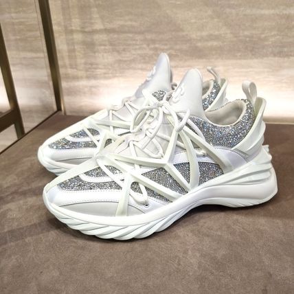 JCロゴ★Jimmy Choo COSMOS レザー スニーカー WHITE/SILVER White and Silver Leather and Neoprene Low-Top Trainers