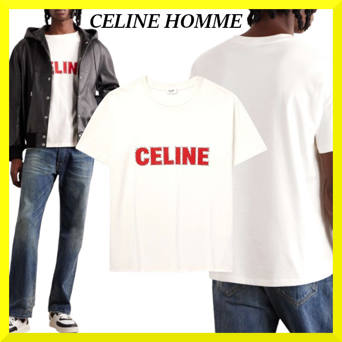 CELINE HOMME☆関税込☆クリスタル装飾ロゴプリントTシャツ