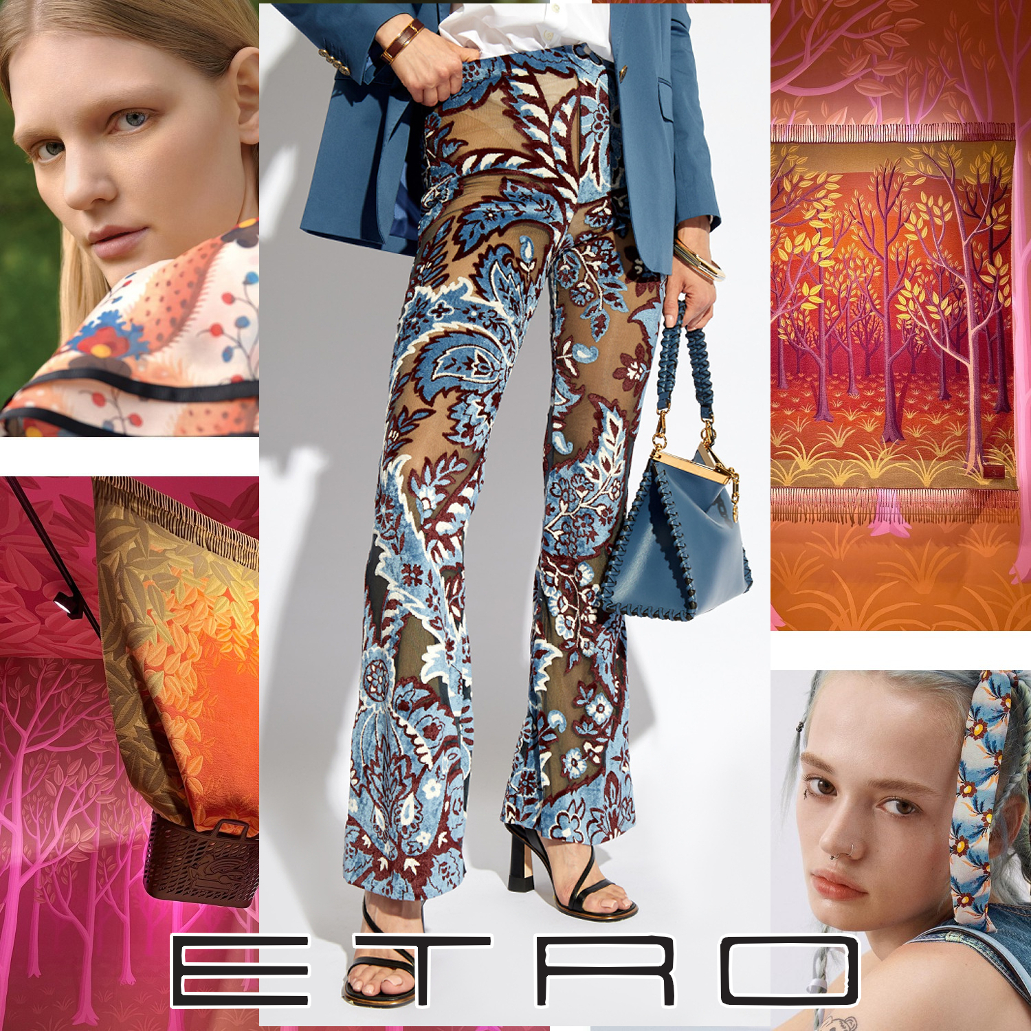 ETRO ペイズリー ベルベットパンツ ライトブルー