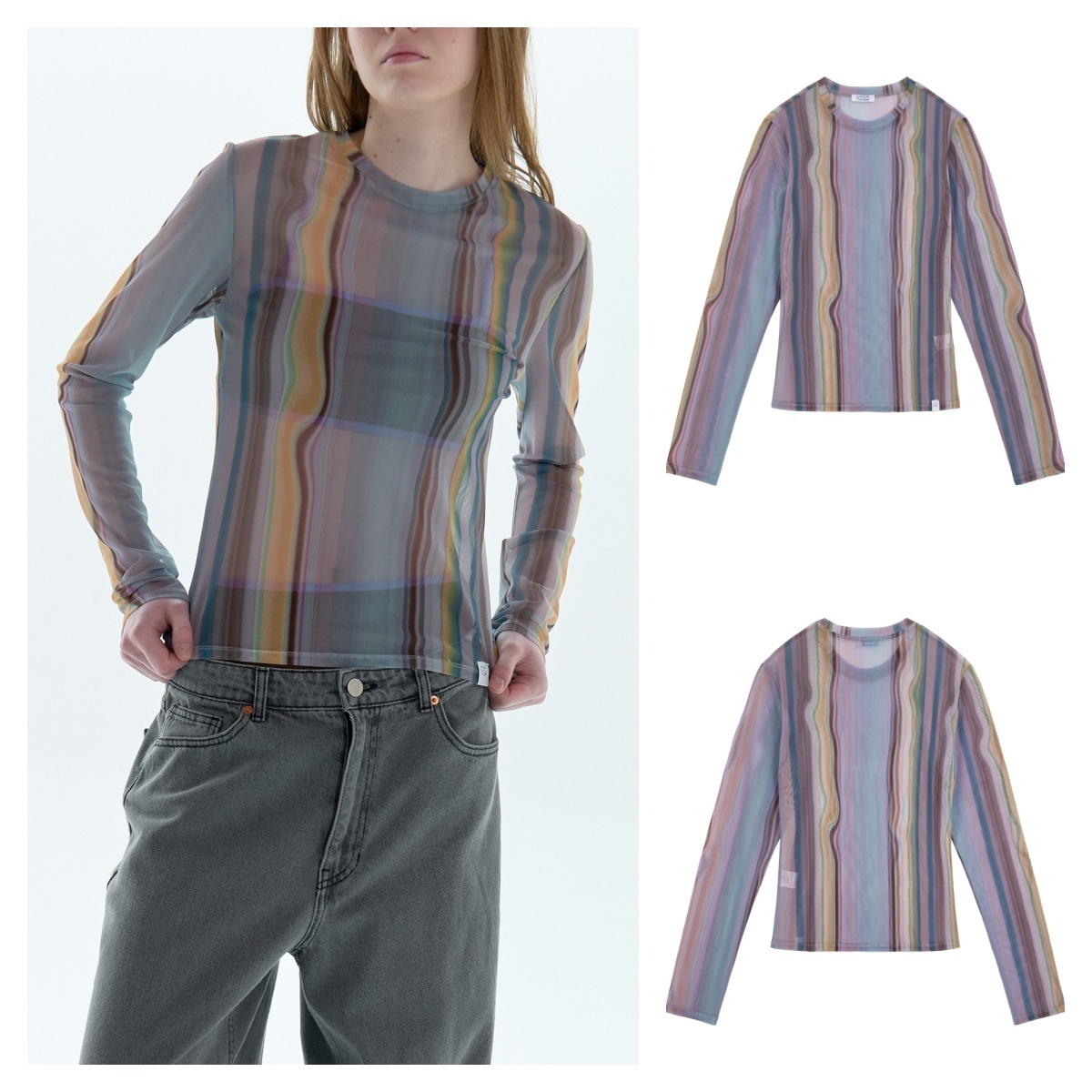★PISCESS★Holographic Mesh Top★Sky Blue★大人気★