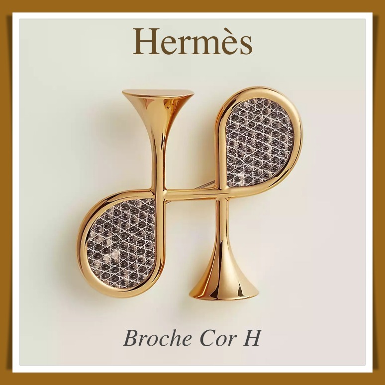 Hermes*Broche Cor H*Hロゴゴールドメタルブローチ (HERMES
