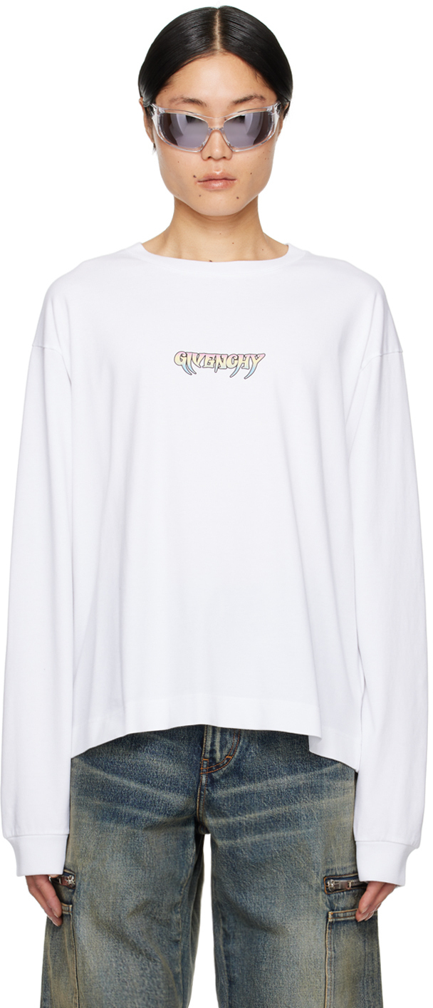 【関税込み】Givenchy ホワイト ボンディングロゴ 長袖Tシャツ