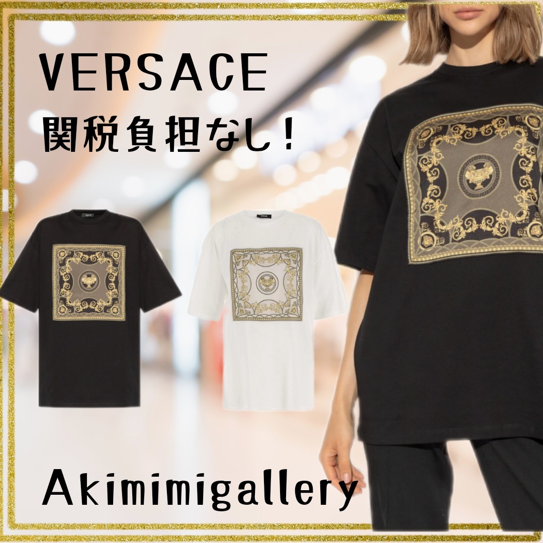 ＊関税負担なし！ VERSACE ロゴプリント オーバーサイズ Tシャツ