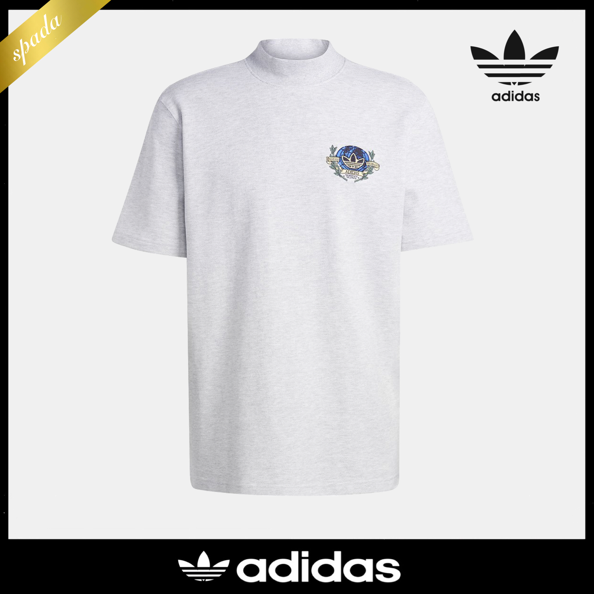 【adidas】モックネック 半袖 Tシャツ グレー / 送料無料