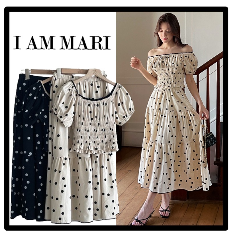 関税込★I AM MARI ドットオフショルブラウスティアードスカート